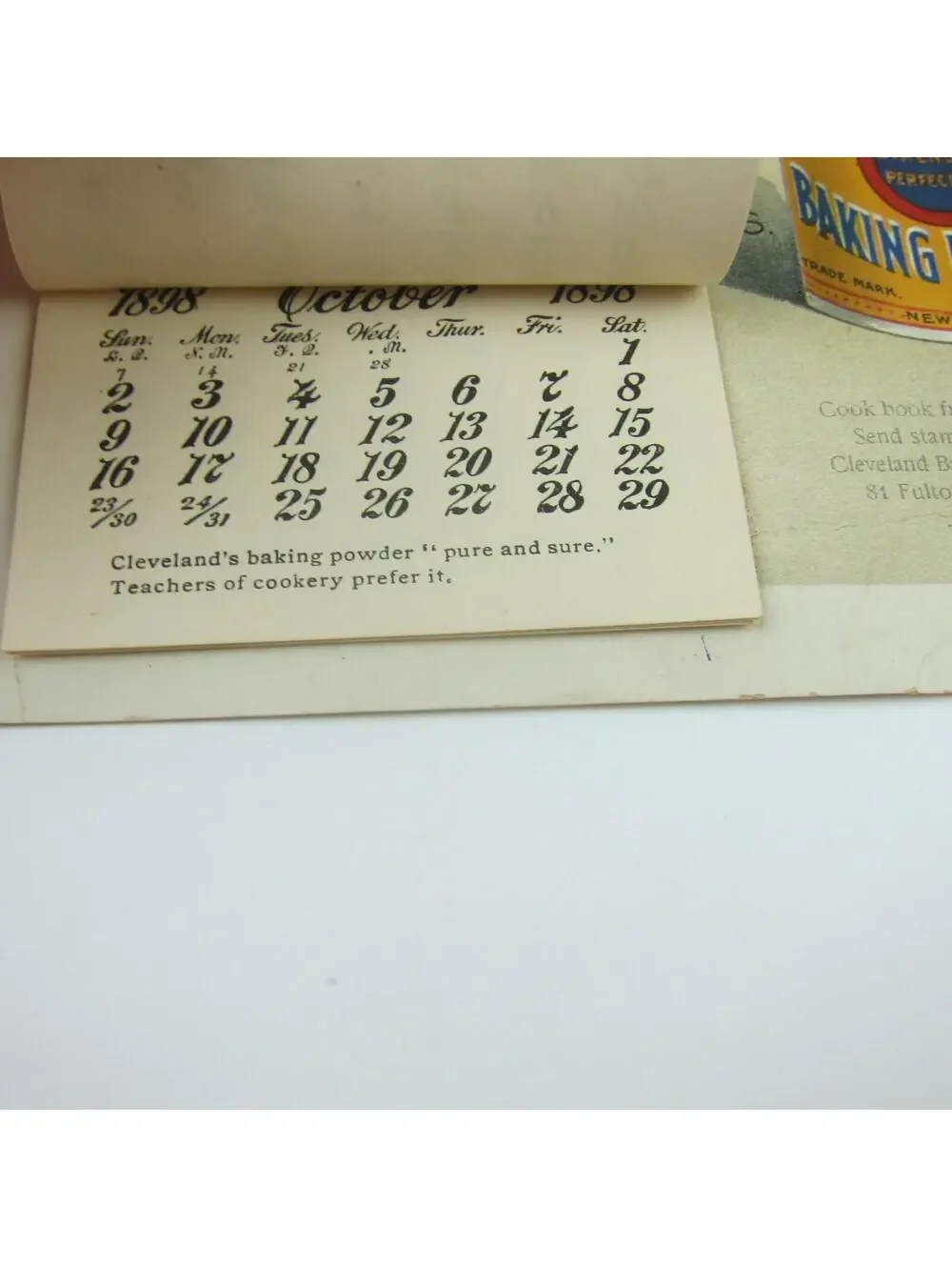 Advertising Wall Calendar Victorian Girl Clevelands Superior Baking Powder 1898